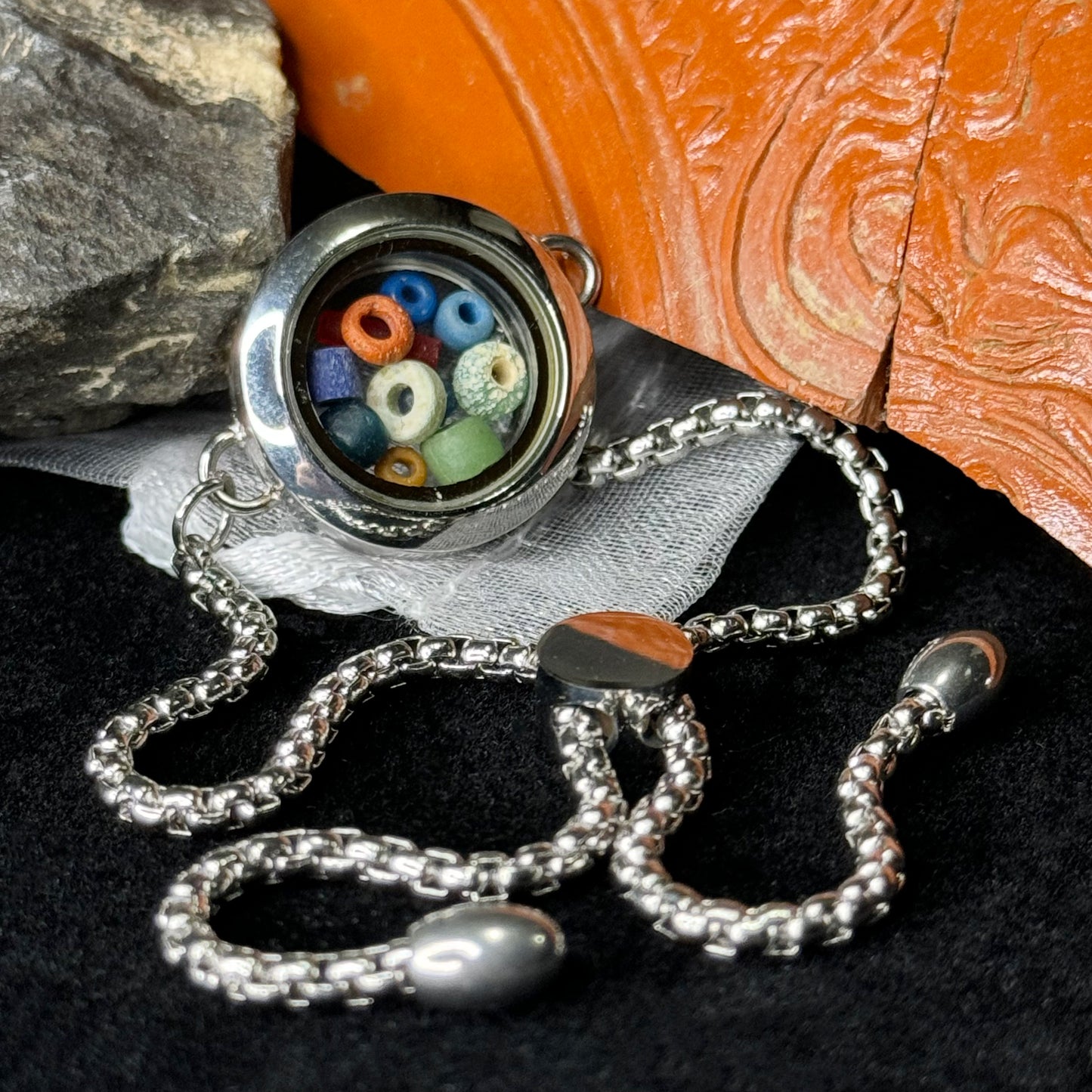 *** NEW YEAR Sale*** Romano Egyptian Beads Bracelet in Chrome-plated setting (Circa 100 BC)