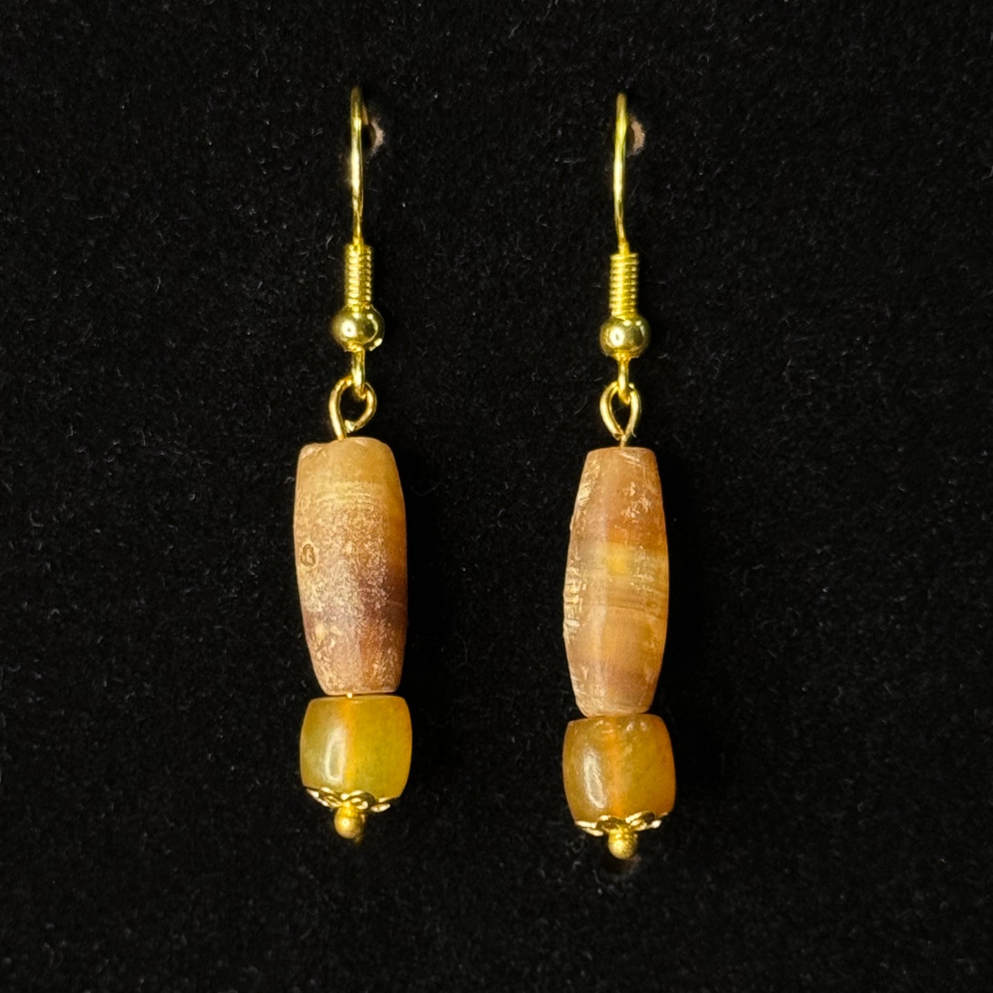 ***NEW YEAR Sale*** Ancient Roman Banded Agate Bead Earrings in a Modern Gold-plated Setting