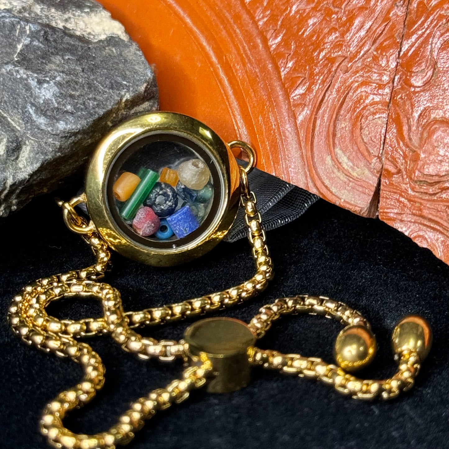 *** NEW YEAR Sale*** Romano Egyptian Beads Bracelet in Gold-plated setting (Circa 100 BC)