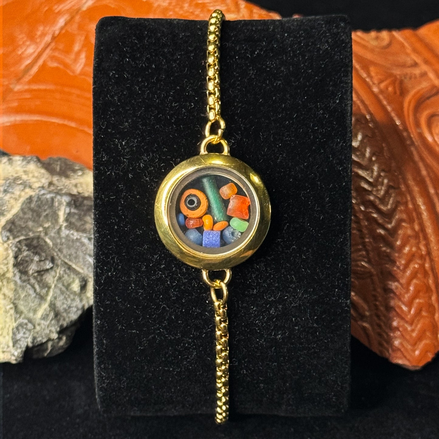 *** NEW YEAR Sale*** Romano Egyptian Beads Bracelet in Gold-plated setting (Circa 100 BC)