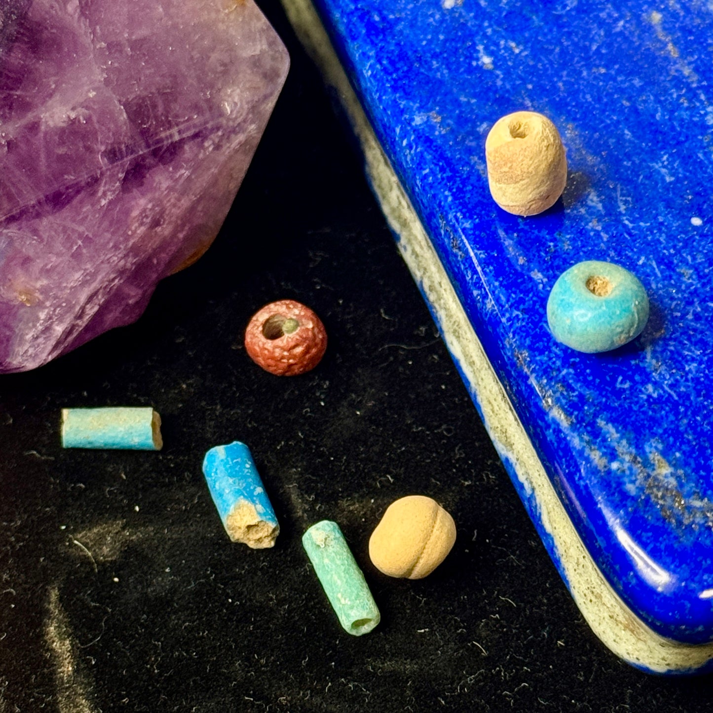 7 Ancient Egyptian Faience & other Beads (1000 B.C.) – Late New Kingdom to Third Intermediate Period