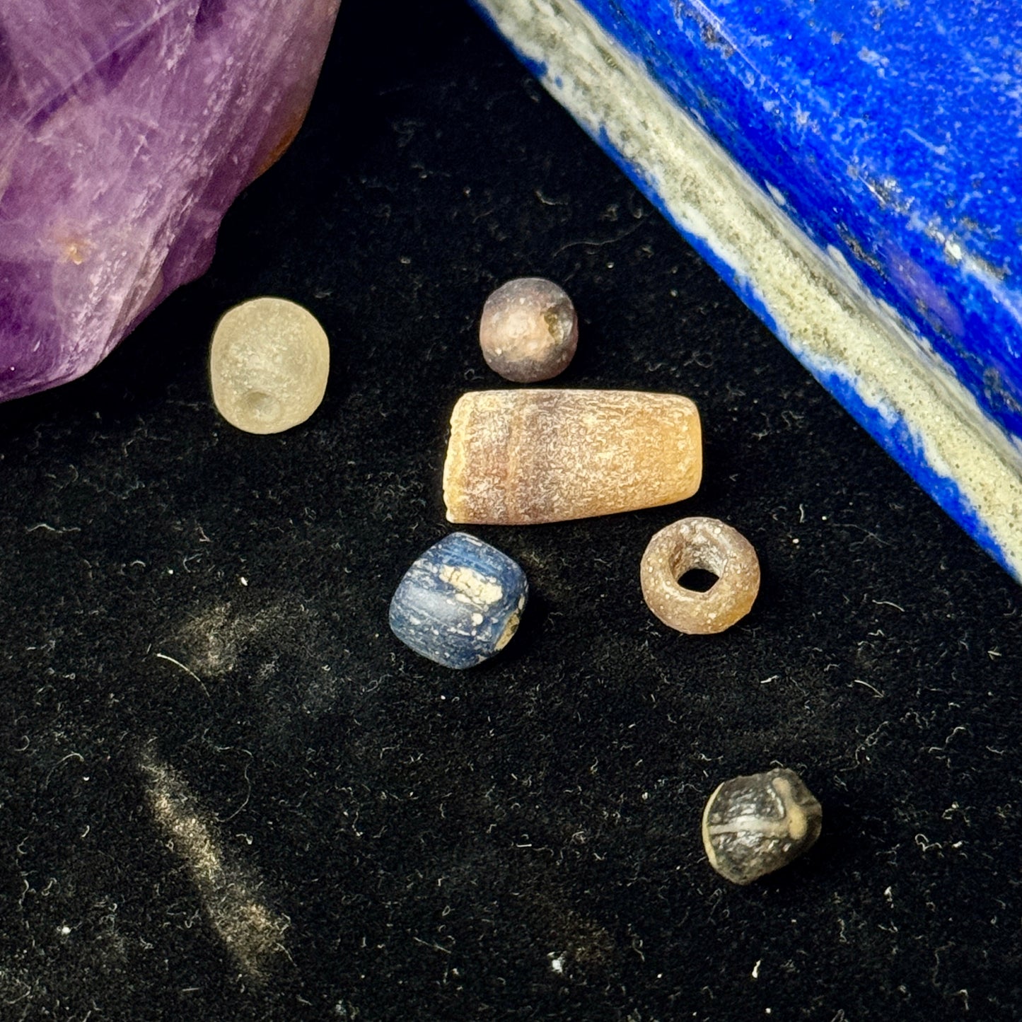 6 Ancient Roman Glass & Stone Beads (1st–3rd Century A.D.)