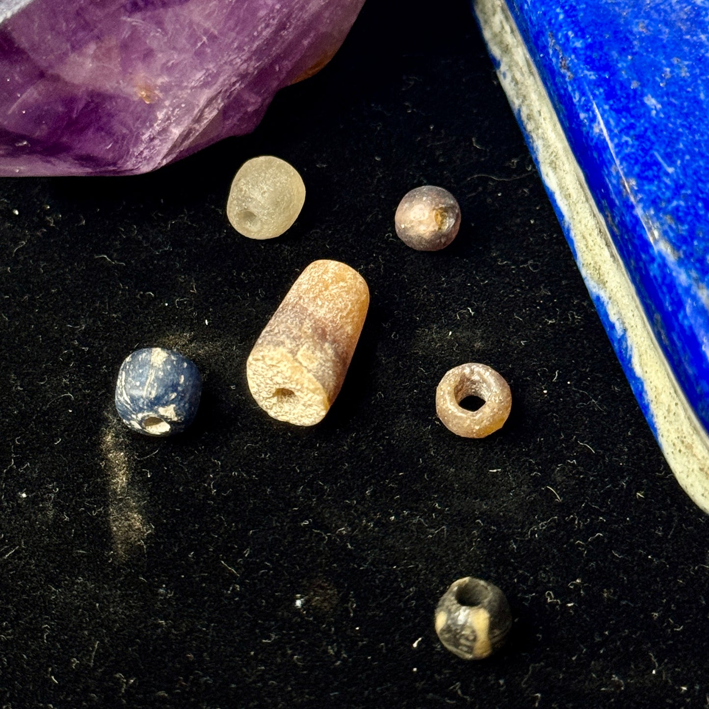 6 Ancient Roman Glass & Stone Beads (1st–3rd Century A.D.)