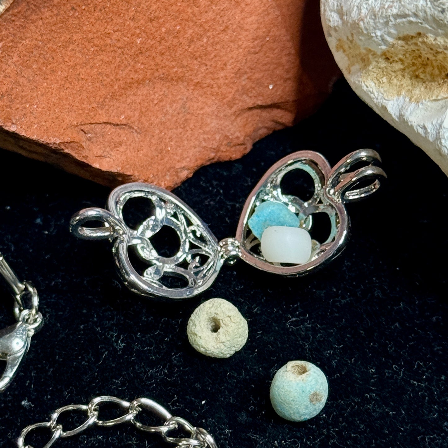 Ancient Egyptian Lot of Beads in a modern Chrome-plated Setting, (1000 B.C.) – Late New Kingdom