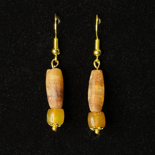 Ancient Roman Banded Agate Bead Earrings in a Modern Gold-plated Setting