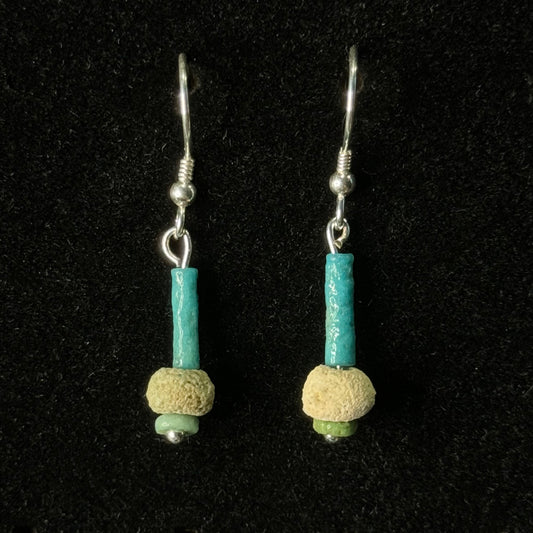 Ancient Egyptian Faience Bead Earrings (Sterling Silver)