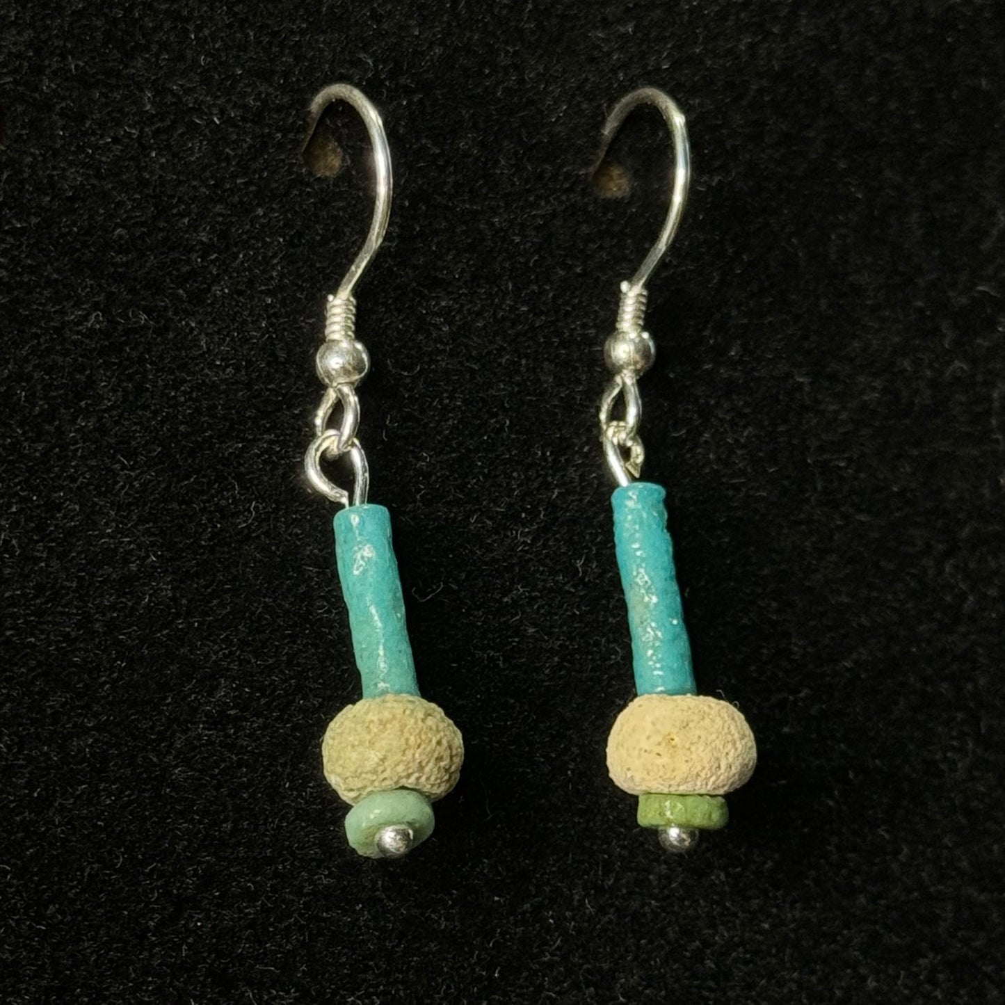 Ancient Egyptian Faience Bead Earrings (Sterling Silver)