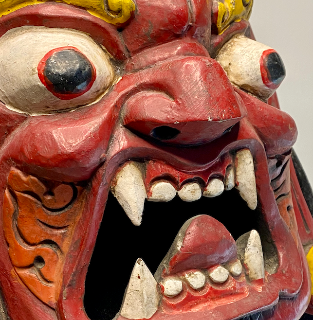 Himalayan Tibetan Wrathful Deity Wooden Mask – Hand-Carved and Polychrome