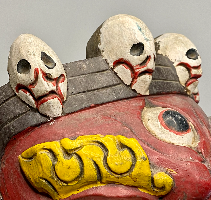 Himalayan Tibetan Wrathful Deity Wooden Mask – Hand-Carved and Polychrome