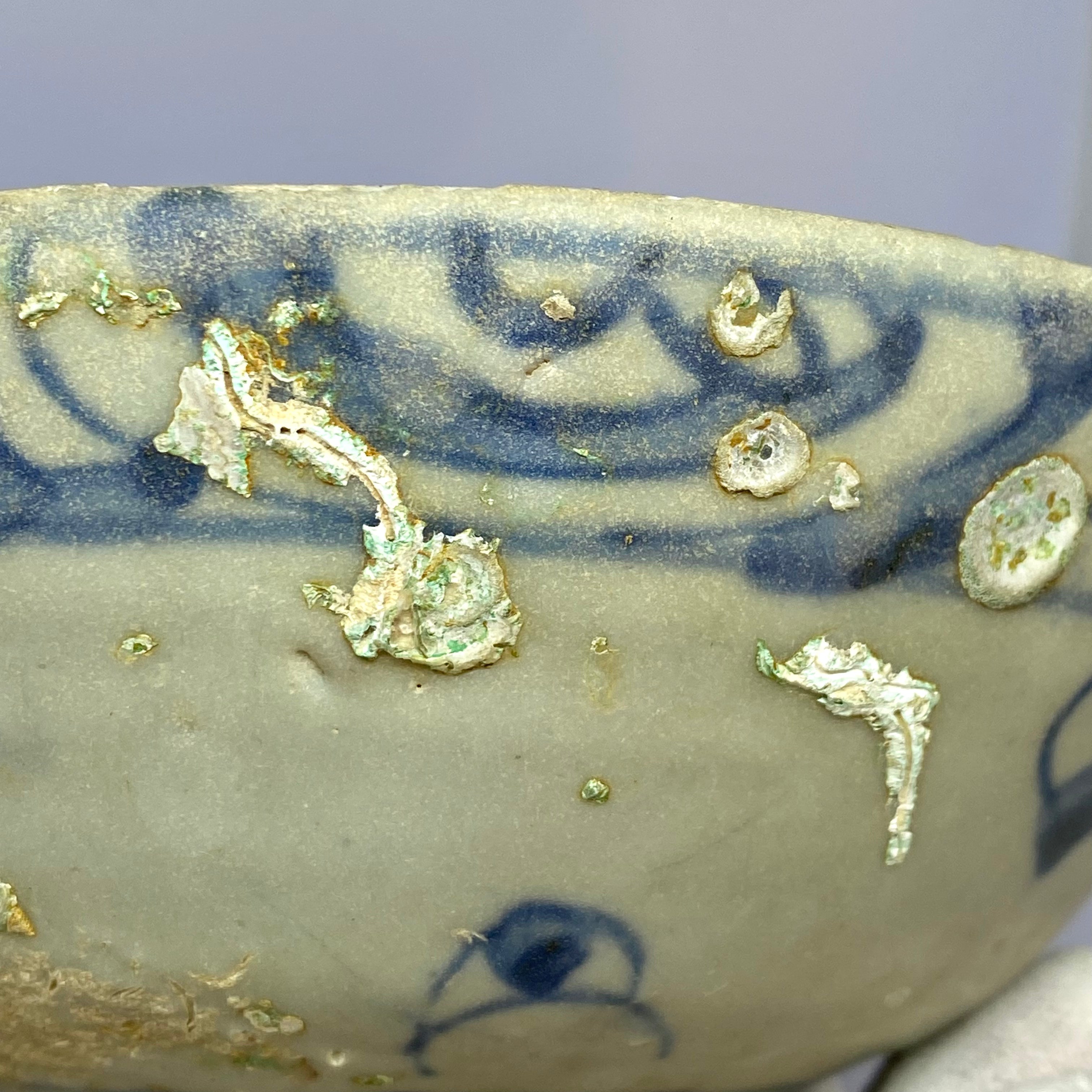 Shipwreck Nguyễn Dynasty Blue-and-White Porcelain Bowl with Floral Motif — ca. Early 19th Century