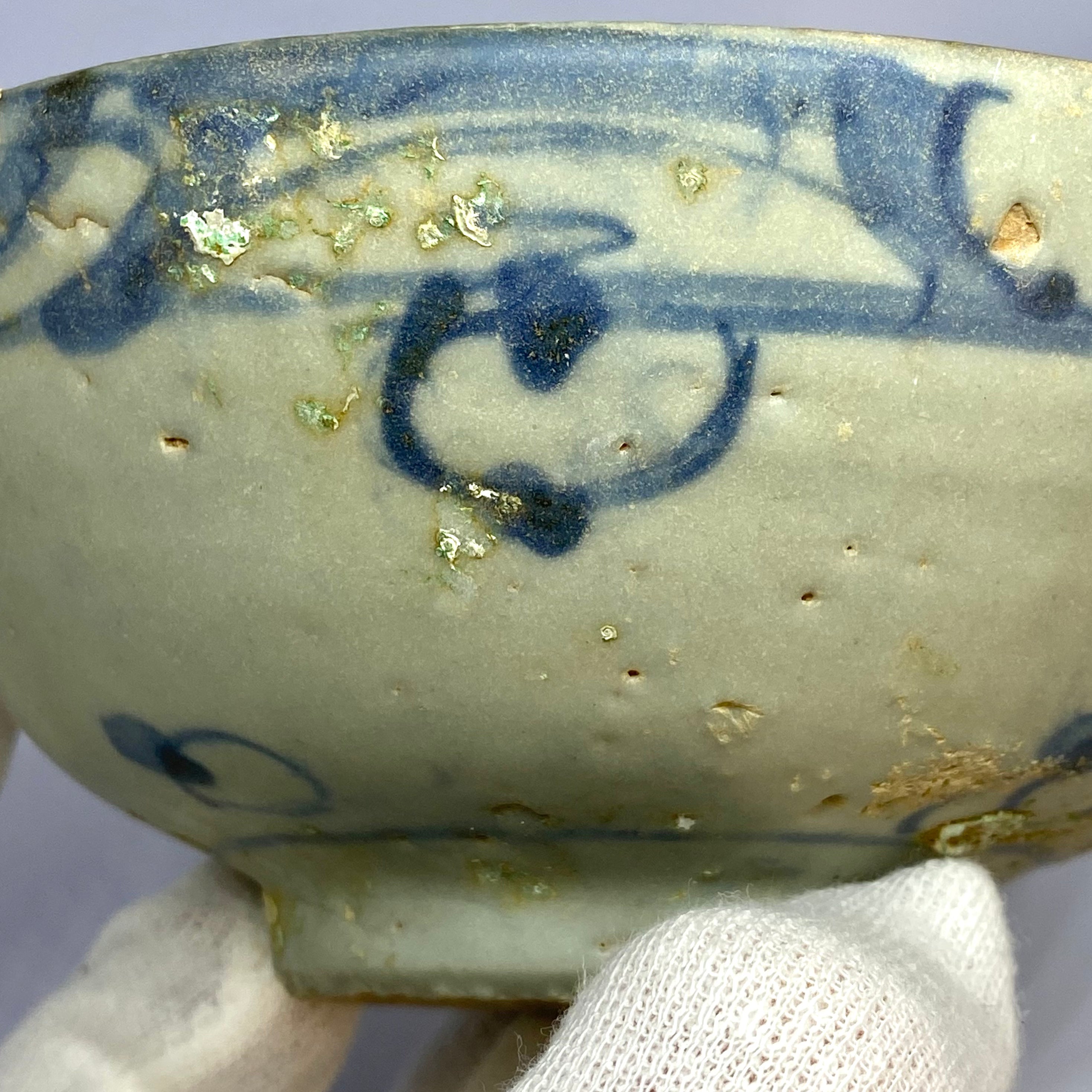Shipwreck Nguyễn Dynasty Blue-and-White Porcelain Bowl with Floral Motif — ca. Early 19th Century