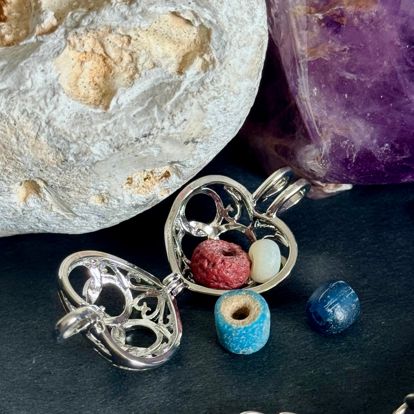 Ancient Egyptian Lot of Beads in a modern Chrome-plated Setting, (1000 B.C.) – Late New Kingdom