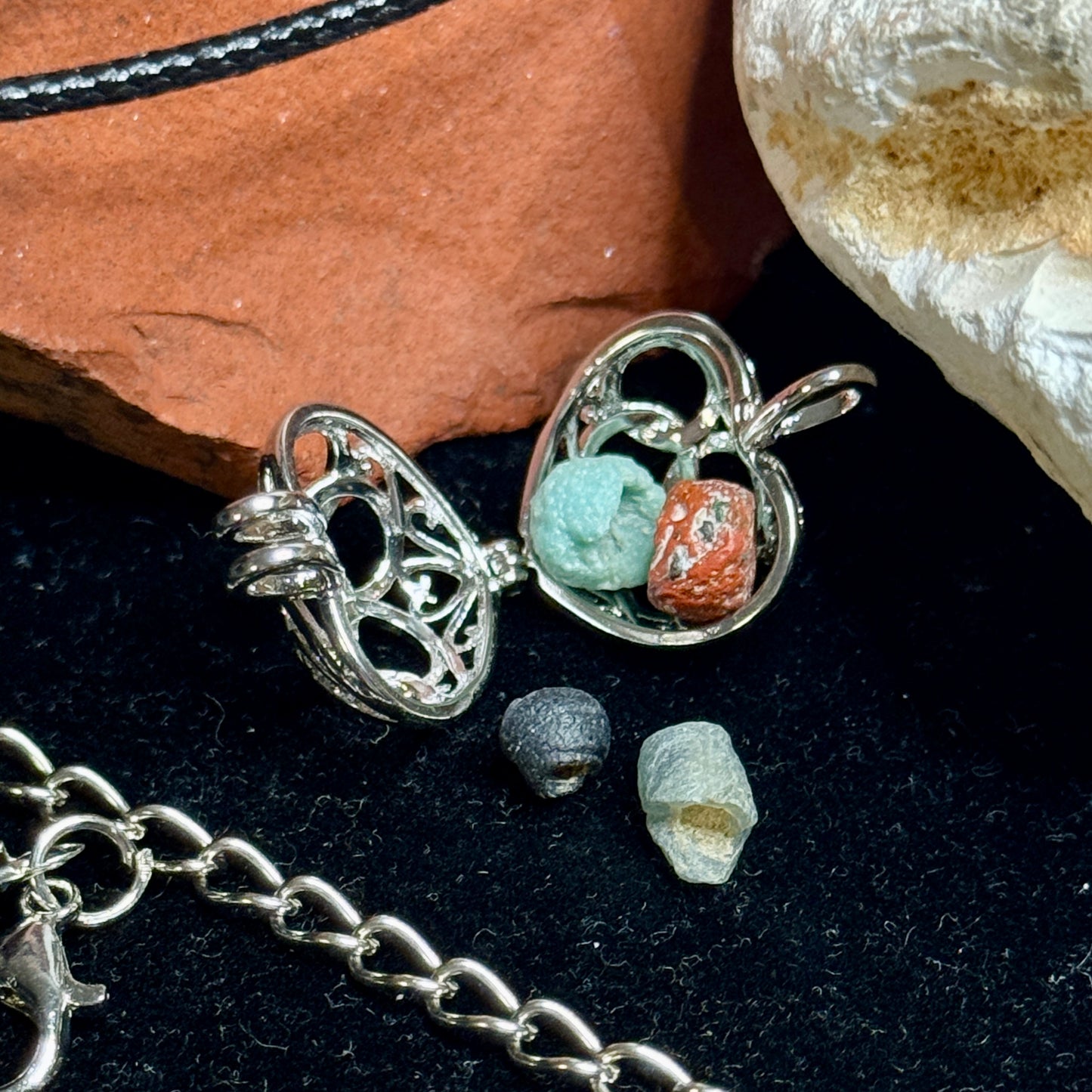 Ancient Egyptian Lot of Beads in a modern Chrome-plated Setting, (1000 B.C.) – Late New Kingdom