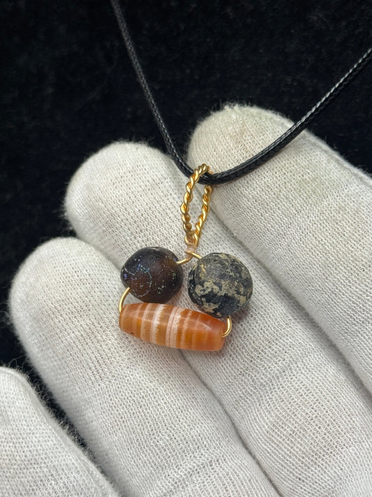 Ancient Roman Glass and Agate Pristine condition Beads Necklace – ca. 1st–3rd Century AD