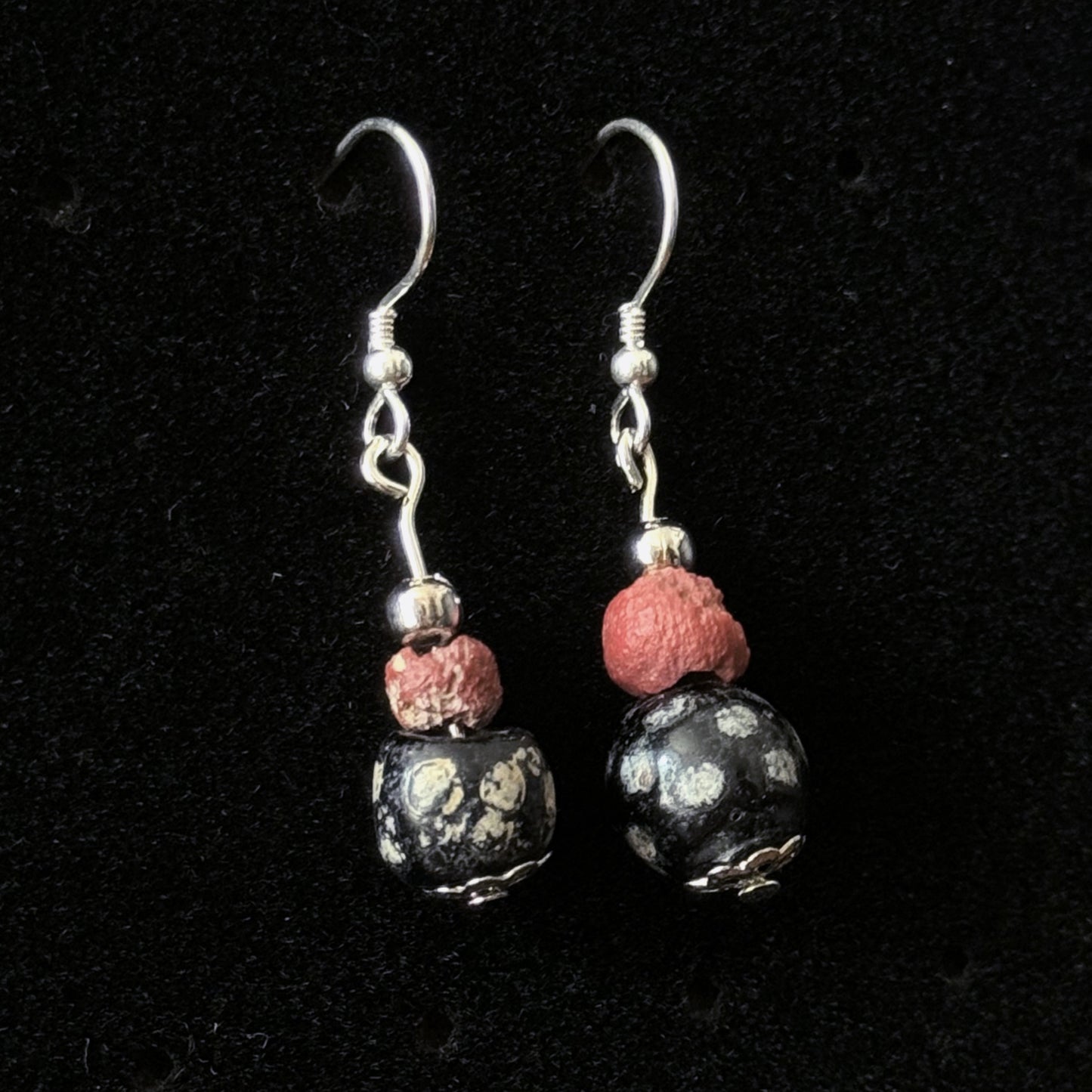 Ancient Egyptian Glass and Coral Bead Earrings (Sterling Silver)