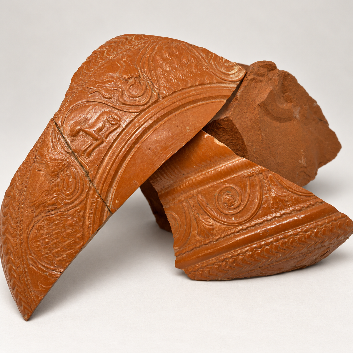 Ancient Roman Terra Sigillata (Samian Ware) Bowl Fragment with Rabbit – 1st–2nd Century AD